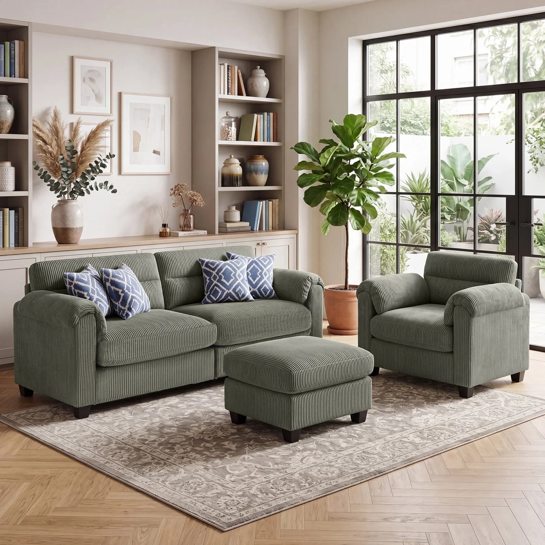 Green L-shaped sectional sofa