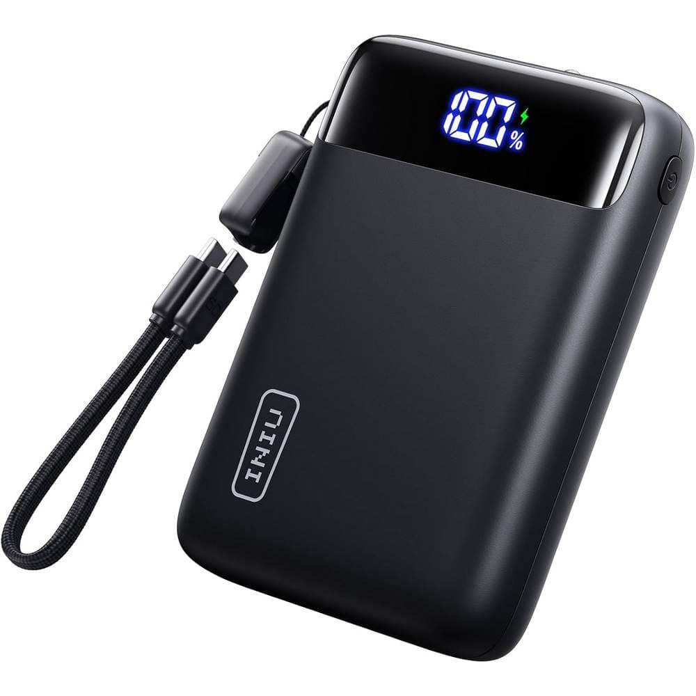 Black 20000mAh power bank with cable
